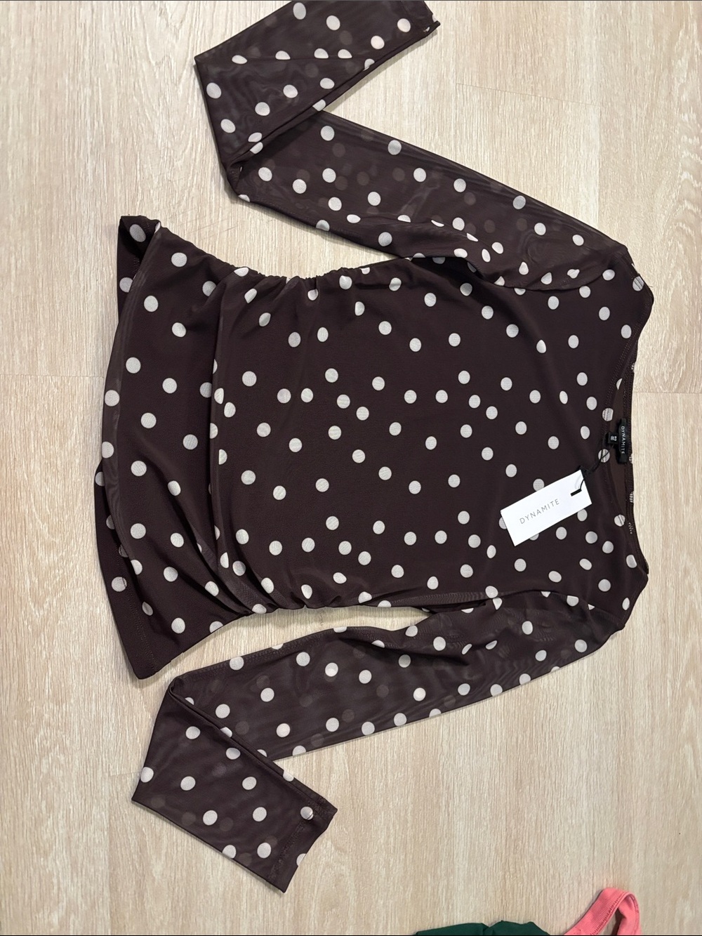 Dynamite Brown Long Sleeve Polka Dot Top